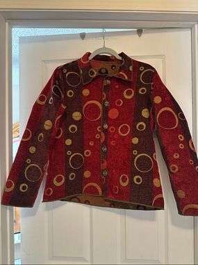 Red & Brown Circle-Print Button Front Jacket